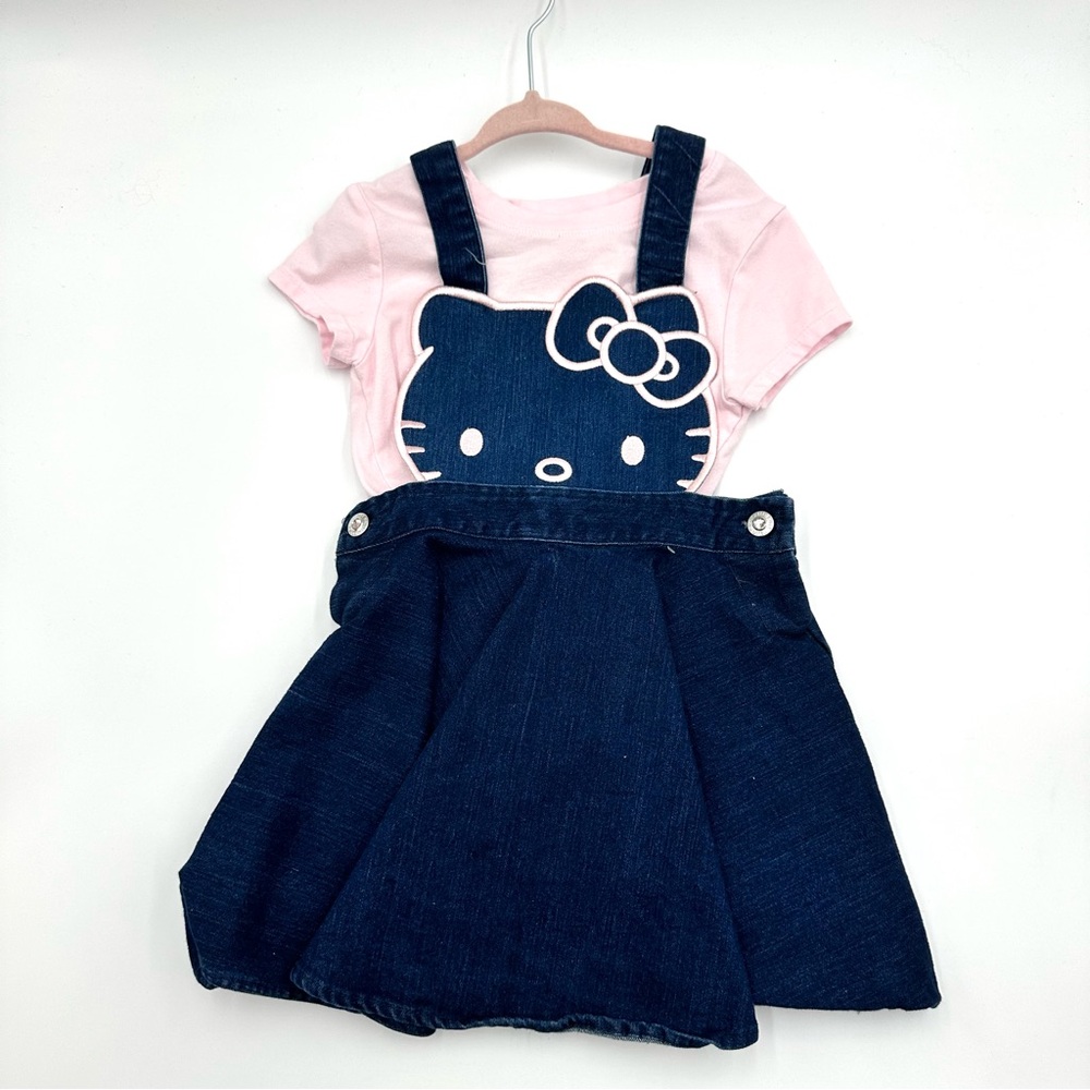 Hello Kitty Denim Bib Dress + Matching Cat & Jack T-shirt Sz. 4 / 4T